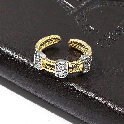 Brass Micro Pave Clear Cubic Zirconia Cuff Finger Rings for Women RJEW-B112-09GP-1