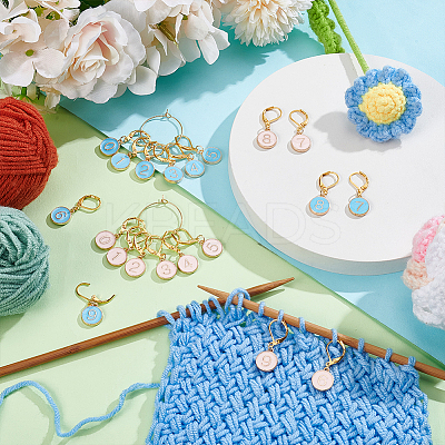 20Pcs Flat Round with Number 0~9 Alloy Enamel Pendant Locking Stitch Markers HJEW-WH00161-1
