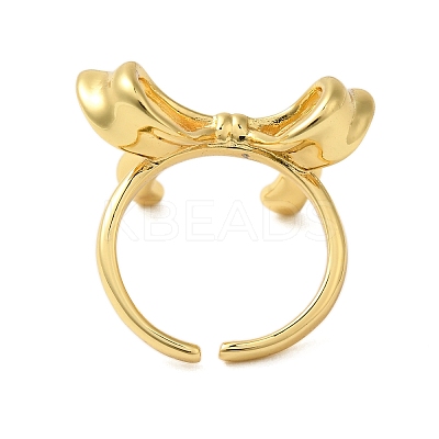 Bowknot Brass Open Cuff Finger Rings for Women RJEW-A048-30G-1