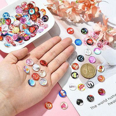 Valentine's Day Theme Flatback Glass Cabochons GGLA-N005-12mm-02-1