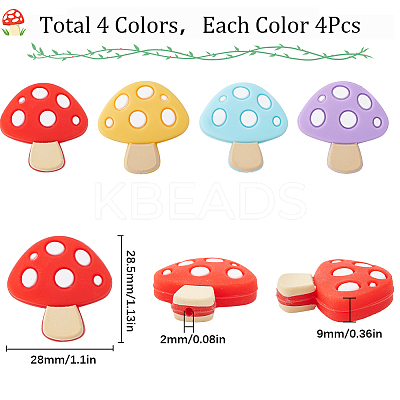 16Pcs 4 Colors Mushroom Food Grade Eco-Friendly Silicone Focal Beads SIL-SC0001-66-1