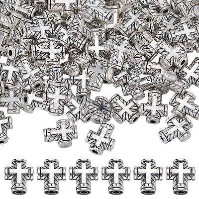 120Pcs Cross Tibetan Style Alloy Beads TIBEB-SP0001-10-1