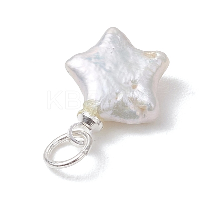 Natural Nucleated Baroque Keshi Pearl Star Charms with 304 Stainless Steel Findings PALLOY-JF05004-1