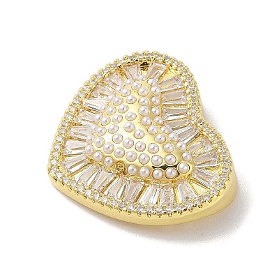 Rack Plating Brass Clear Cubic Zirconia ABS Pearl Pendants KK-S380-01G-1