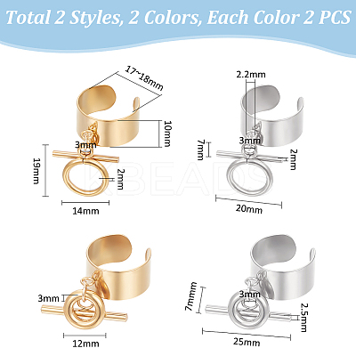 8Pcs 4 Styles 304 Stainless Steel Open Cuff Finger Rings RJEW-UN00006-1