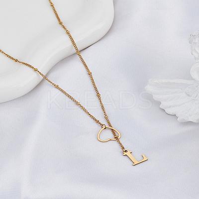 1Pc Letter & Heart Stainless Steel Lariat Necklaces for Women NJEW-LP0002-87G-L-1