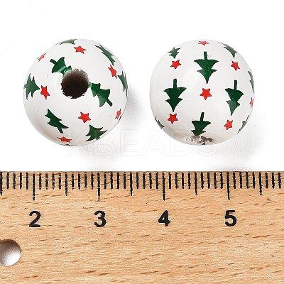 Christmas Printed Schima Wood European Beads WOOD-G024-02C-1