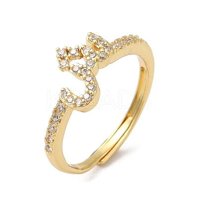 Rack Plating Brass Cubic Zirconia Arabic Letters Adjustable Rings for Women RJEW-S407-10G-12-1