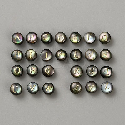 Natural Black Lip Shell Flat Round Beads Set with Golden Slices FIND-WH0170-37A-02-1