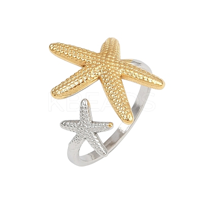 Starfish 304 Stainless Steel Cuff Rings for Women RJEW-B133-04-1
