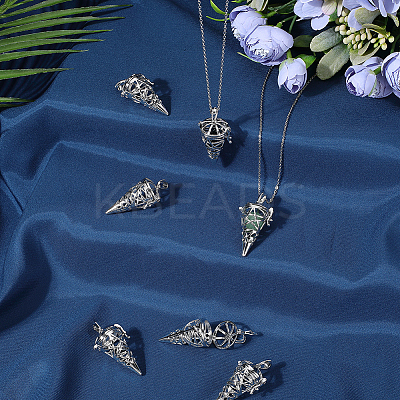 10Pcs Hollow Brass Cone Cage Pendants KK-SC0004-37-1