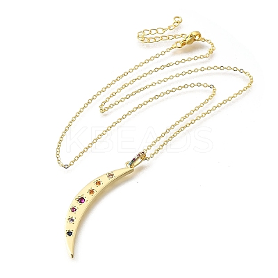 Brass Micro Pave Colorful Cubic Zirconia Moon Pendant Necklaces for Women NJEW-D311-02A-G-1