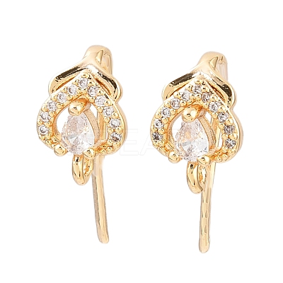 Brass Micro Pave Clear Cubic Zirconia Heart Earring Hooks KK-A274-15G-1