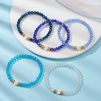 5Pcs Glass & Brass & Acrylic Beaded Stretch Bracelets Set BJEW-JB09677-01-1