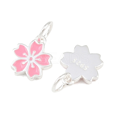 925 Sterling Silver Enamel Hot Pink Flower Charms STER-A049-04S-1