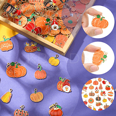 80Pcs 20 Styles Thanksgiving Day Theme Alloy Enamel Pendants ENAM-SC0006-85-1