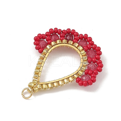 Dyed Natural Malaysia Jade & Glass Seed Beaded Pendants PALLOY-MZ01430-02-1