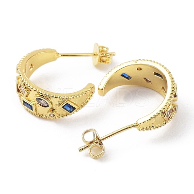 Colorful Cubic Zirconia Crescent Moon Stud Earrings X-EJEW-B027-17G-1