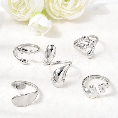 5Pcs 304 Stainless Steel Open Cuff Rings for Women RJEW-K313-03P-1