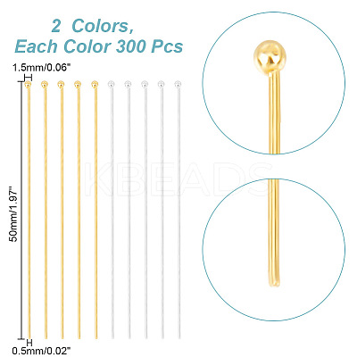 600Pcs 2 Colors Brass Ball Head pins KK-GO0001-59-1