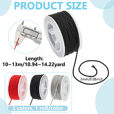 3 Rolls 3 Colors Nylon Milan Cord NWIR-PH0002-44-1