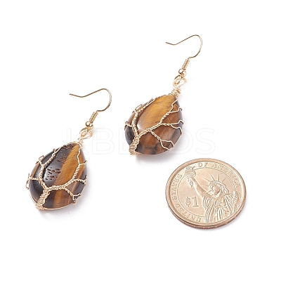 Teardrop Gemstone with Tree Dangle Earrings EJEW-JE04867-1