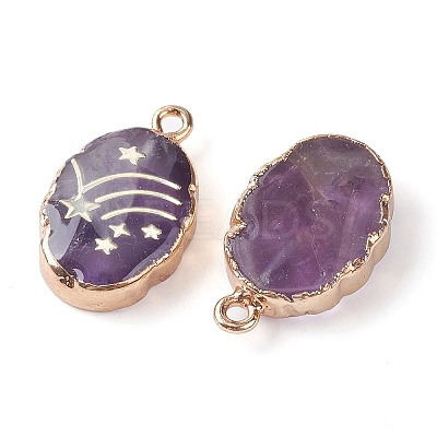 Natural Amethyst Oval Pendants G-C102-07G-03-1