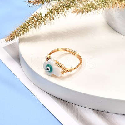 Cross with Evil Eye Natural Shell Finger Rings for Girl Women RJEW-JR00394-02-1