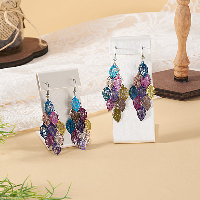 2 Pairs 430 Stainless Steel Leaf Dangle Earrings EJEW-TA0001-83B-1