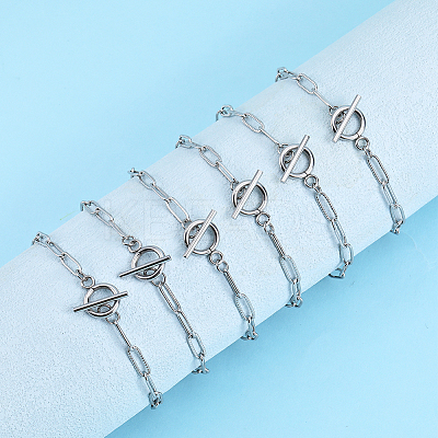 20Pcs 304 Stainless Steel Textured Paperclip Chain Bracelets BJEW-SP0001-02-1