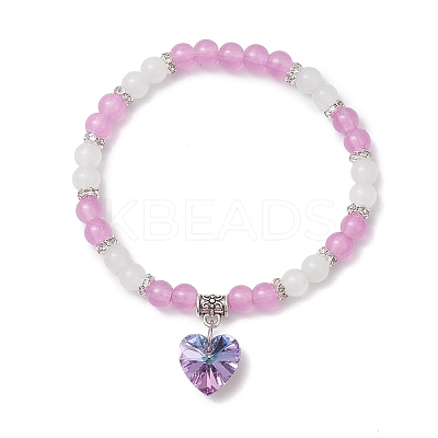 Baking Paint Imitation Jade Glass Round Beaded Charm Bracelets BJEW-JB11737-02-1