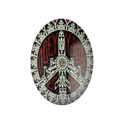 Peace Sign Theme Ornaments Decorations Glass Oval Flatback Cabochon X-GGLA-A003-30x40-JJ16-1