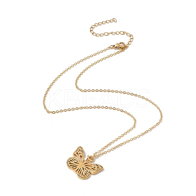 Initial Letter with Butterfly Pendant Necklace NJEW-C026-01G-I-1