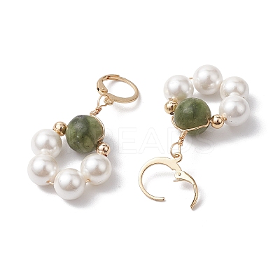 Shell Pearl & Taiwan Jade Leverback Earrings EJEW-JE05927-02-1