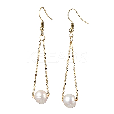 Natural Cultured Freshwater Pearl Beads with Brass Dangle Earrings EJEW-JE05757-1