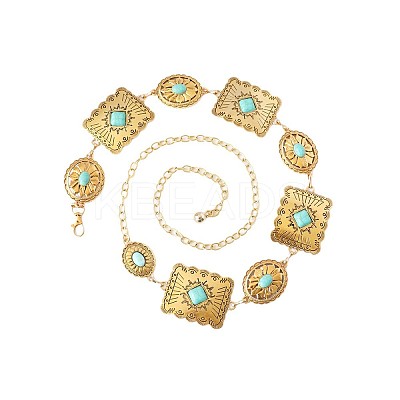 Oval Rectangle Alloy with Synthetic Turquoise Link Chain Waist Belly Chains for Dress FS-WG6F33A-01-1