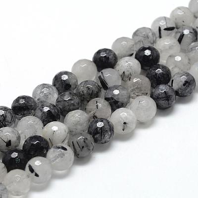 Natural Black Rutilated Quartz Beads Strands G-R447-6mm-03-1