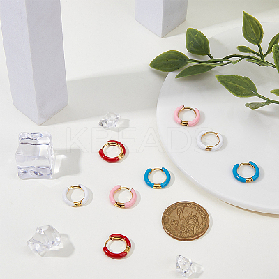 4 Pairs Two Tone 304 Stainless Steel Chunky Huggie Hoop Earrings with Enamel for Women EJEW-DC0001-37-1