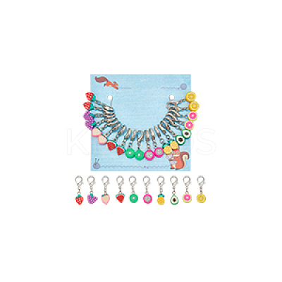 20Pcs 10 Styles Fruit Handmade Polymer Clay Pendant Stitch Markers HJEW-NB00048-1