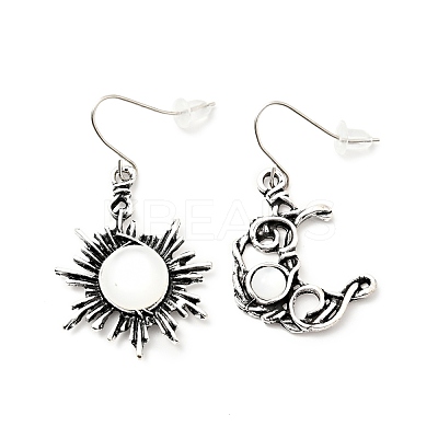 Resin Beaded Moon and Sun Asymmetrical Earrings EJEW-C036-01D-1