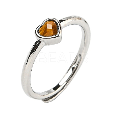 Heart Natural Tiger Eye Adjustable Rings RJEW-Q818-02P-02-1