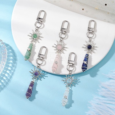 Copper Wire Wrapped Natural Gemstone Pointed Bullet Pendant Decorations HJEW-JM03103-1