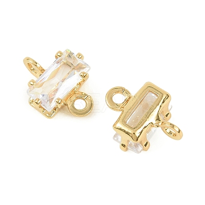Brass Pave Cubic Zirconia Rectangle Connector Charms KK-P347-06G-03-1
