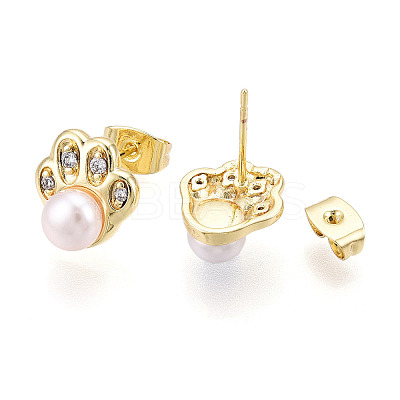 Footprint Brass Natural Pearl Stud Earrings PEAR-N020-05W-1