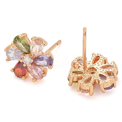 Rack Plating Flower Brass Cubic Zirconia Stud Earrings EJEW-M090-13G-03-1