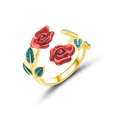 Rose Alloy Enamel Cuff Rings for Women FS-WGBA561-04-1