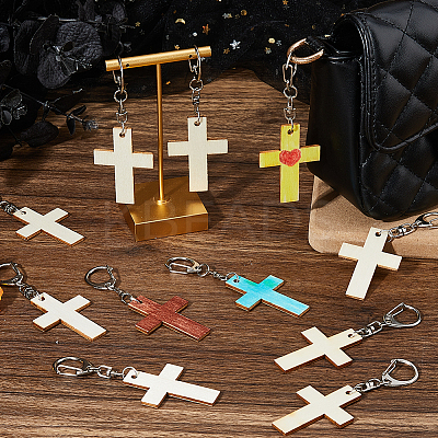 40Pcs Cross Blank Wood Pendant Decorations HJEW-FH00266-1
