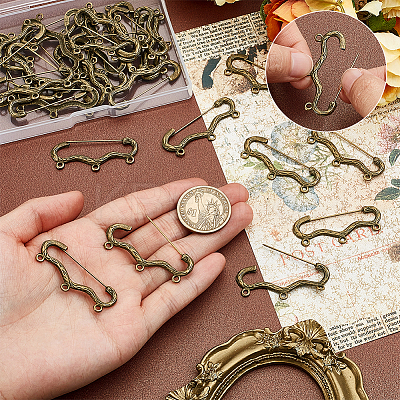 30Pcs Alloy Brooch Findings FIND-PH0027-21AB-1