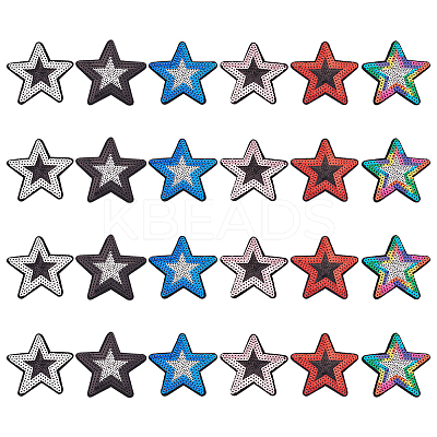 24Pcs 6 Colors Star Cloth Sequin Patches PATC-HY0001-34-1