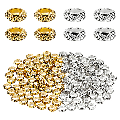 120Pcs 2 Colors Tibetan Style Alloy European Beads FIND-LP0002-07-1
